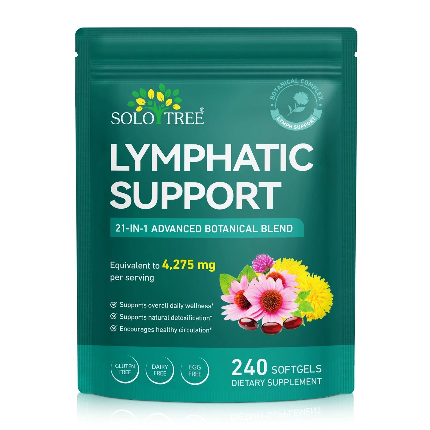 SOLOTREE Lymphatic Support Supplement 21-in-1 Botanical Complex – 240 Softgels
