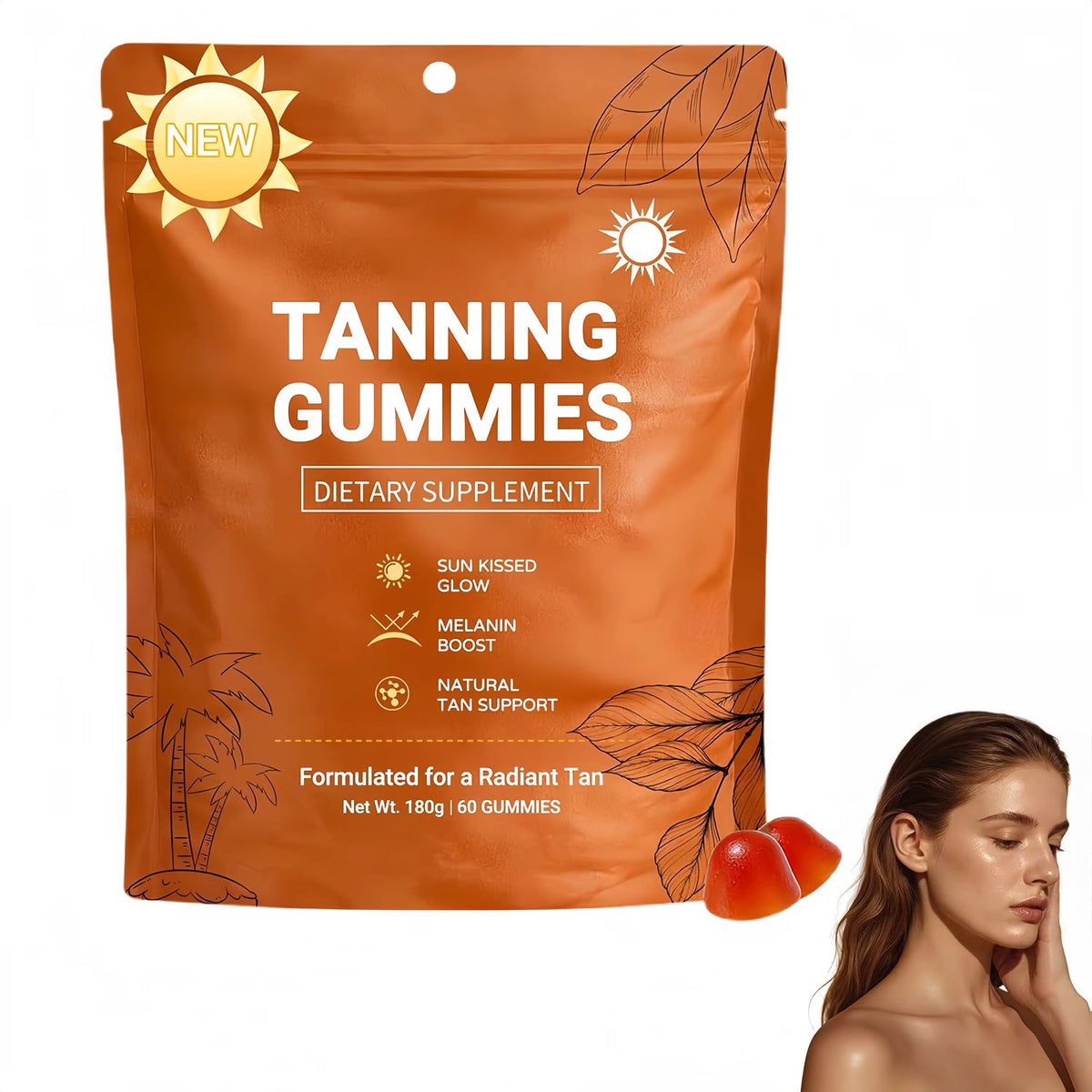 Tanning Gummies Sour Watermelon 60 gummies front packaging