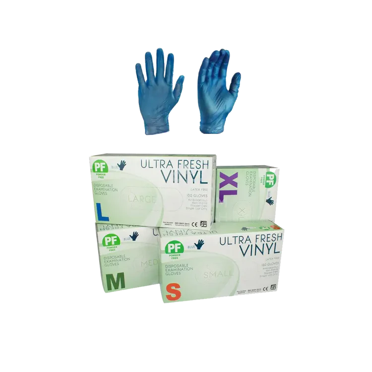 ULTRA FRESH VINYL Blue Disposable Powder Free. Multiple Sizes Available. (1xBox/100Gloves)