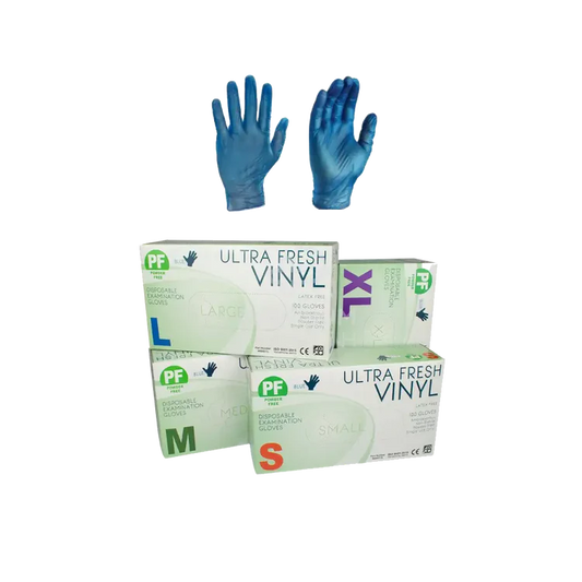 ULTRA FRESH VINYL Blue Disposable Powder Free. Multiple Sizes Available. (1xBox/100Gloves)