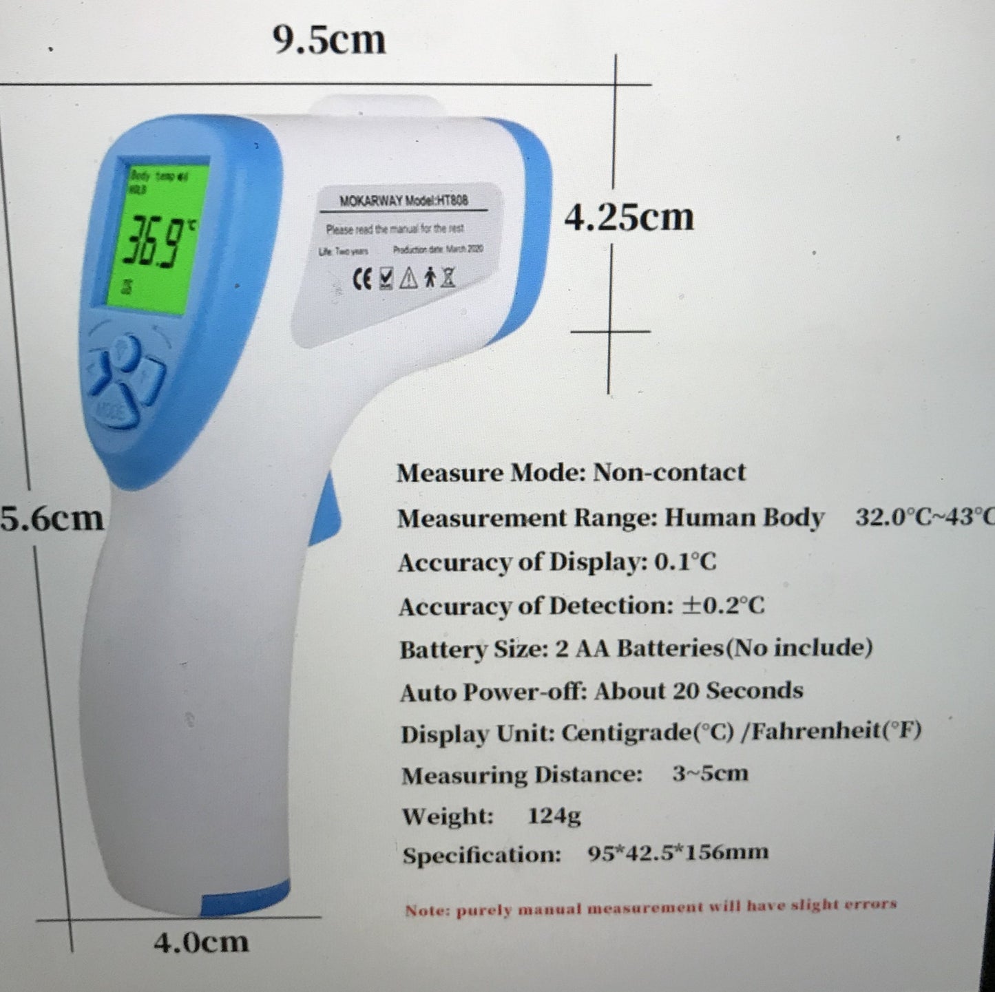 Mokarway - Non - Contact infrared forehead Thermometre - 5 year warranty.    In Stock