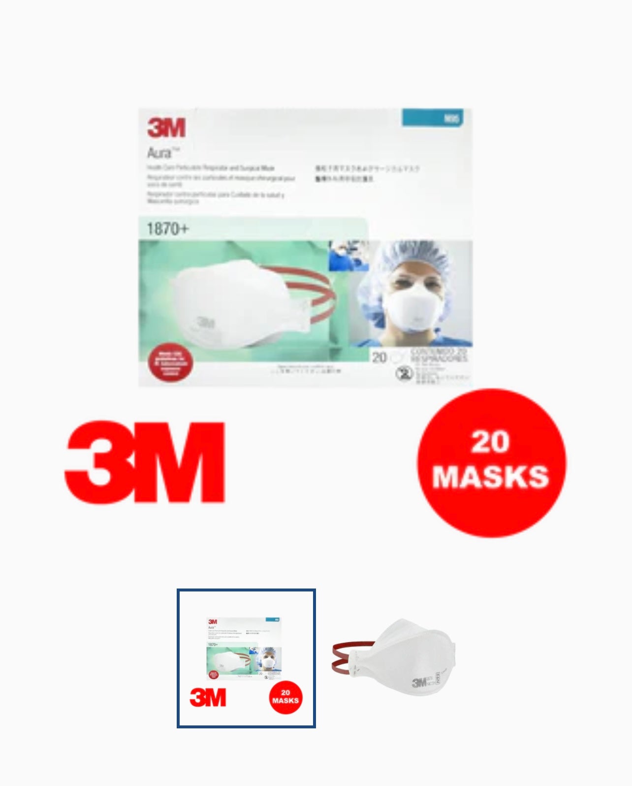Aura 1870 3M N95 Hospital Grade Respirators (1 Box/20 masks)
