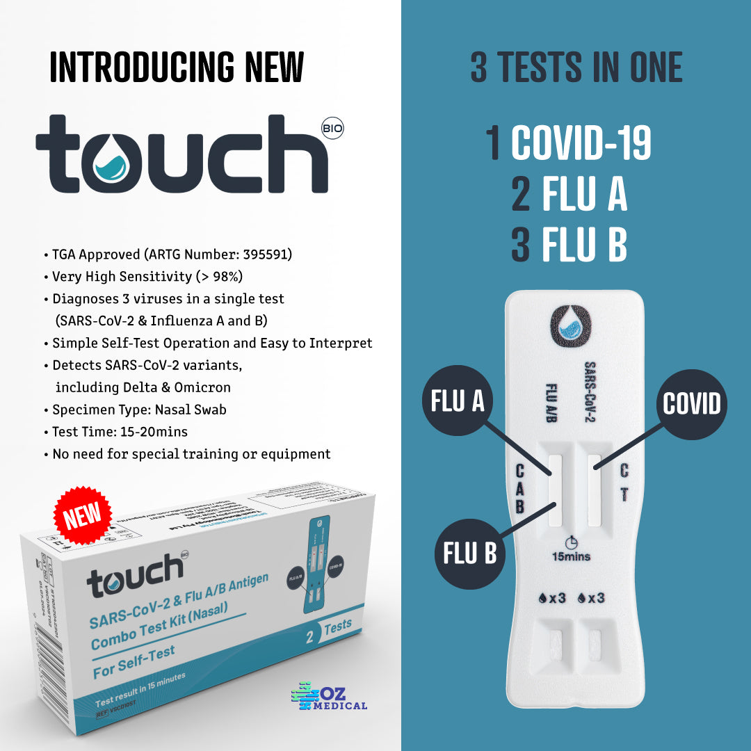 Touch Bio Combo Covid-19 & Flu A/B Rapid Antigen Test | 2 Test Kit – Oz ...